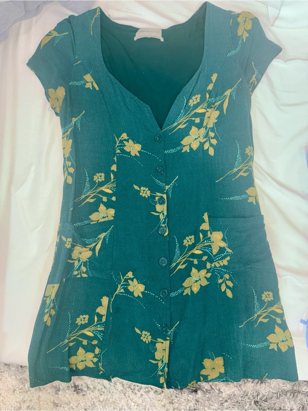 UO Green Floral Belted Dress